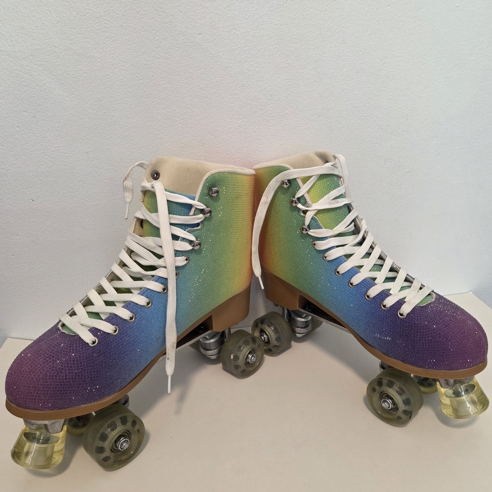 Cosmic Rainbow Pride Disco Retro Skates MultiColor Rhinestone Roller Skate sz13 - Picture 7 of 16